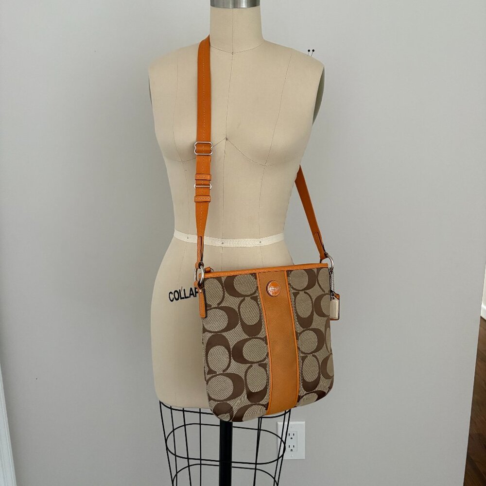 Coach Signature Stripe Khaki/Brown Orange F21905 Crossbody Preppy Sporty Y2K